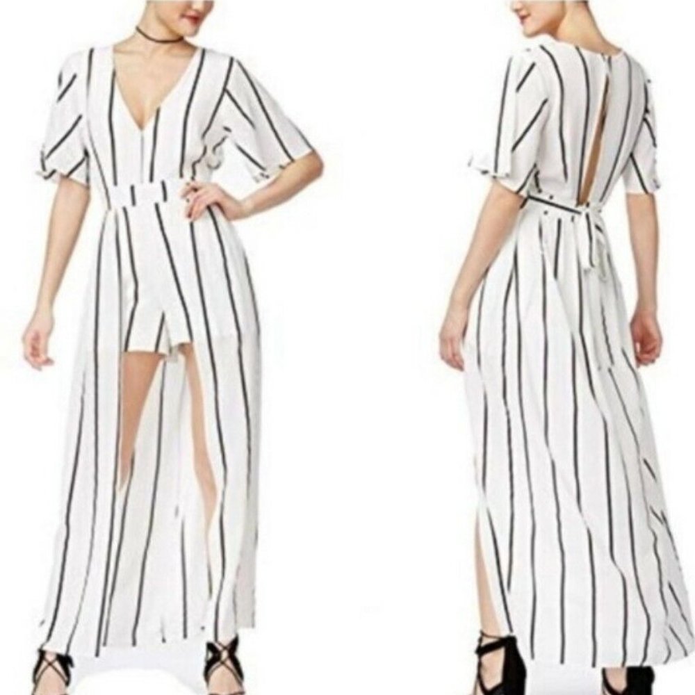 Crystal Sky White and Black Striped Jumpsuit/ Shorts/ Duster Romper--Size 7